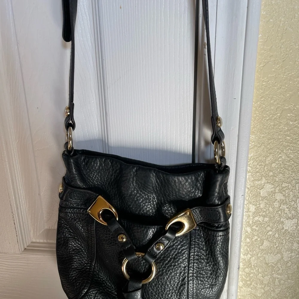 Vintage B. Makowsky Black Leather Gold Accent, crossbody purse